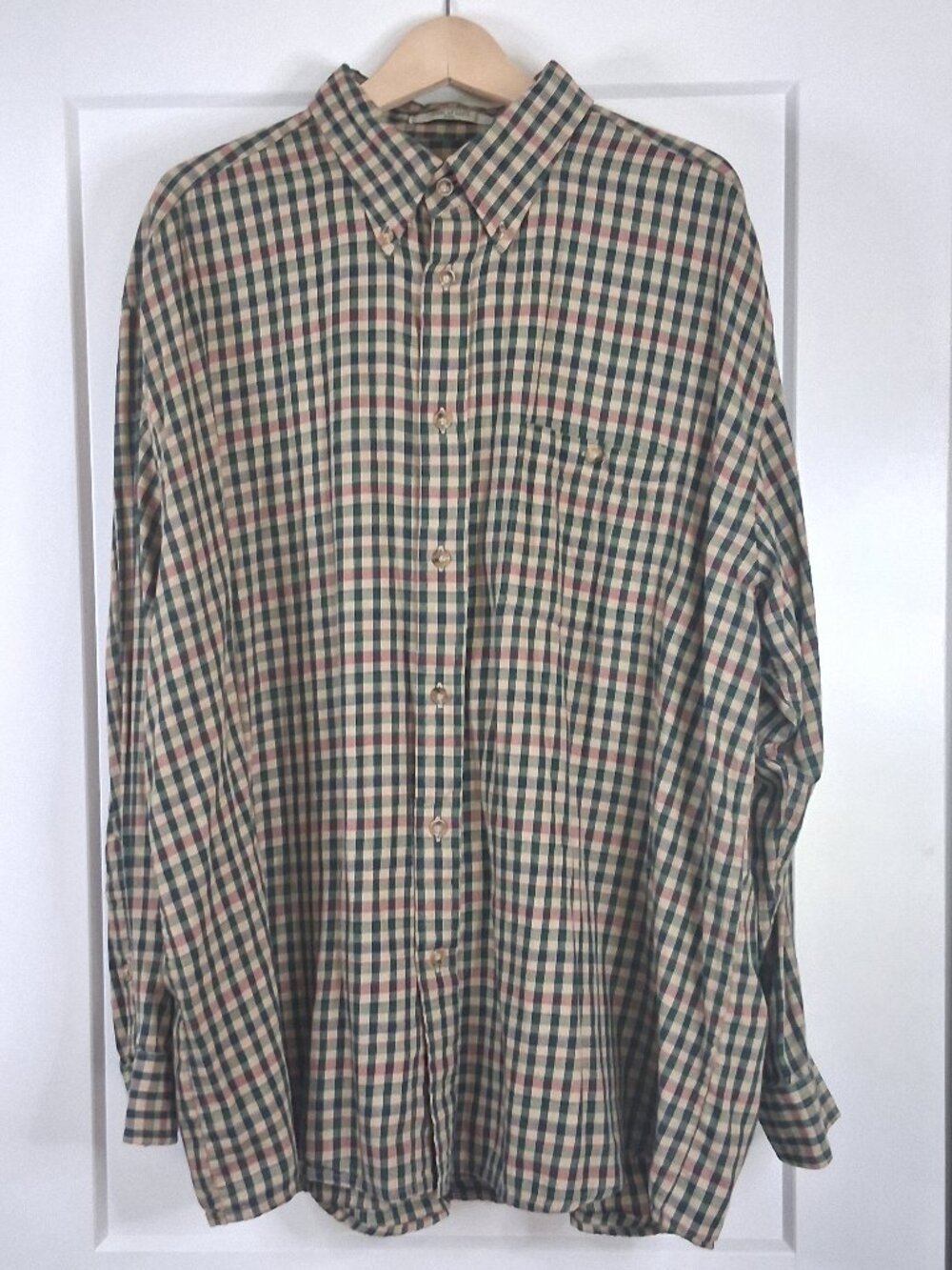 Orvis Shirt Mens XXL Green Tan Tattersall Plaid 100% Cotton Button Down